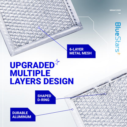 BlueStars Ultra Durable WB06X10309 WB06X10359 ME17R7021ES AA Microwave Grease Filter Replacement 7.64 x 5.12 - For G.E LG Kenmore Over-the-range Vent Hood Microwaves ME21R7051SS - 5 Packs