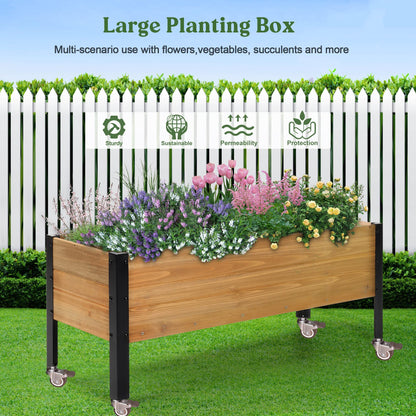 OIPRTGFJ Wood Rectangular Garden Planter Box with Wheel Raised Garden Bed Outdoor,Planters for Outdoor Plants 37 * 13 * 15 Elevated Planter Box for Herbs Vegetables Flowers Outdoor Patio Deck Balcony