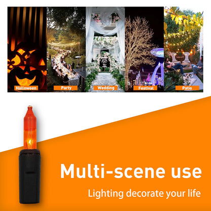 PARKIM Halloween Orange Lights String Outdoor 100 Mini Waterproof Incandescent Indoor Decoration Plug in 23 Feet Used for Patio Party Festive Courtyard Home (1, Orange)