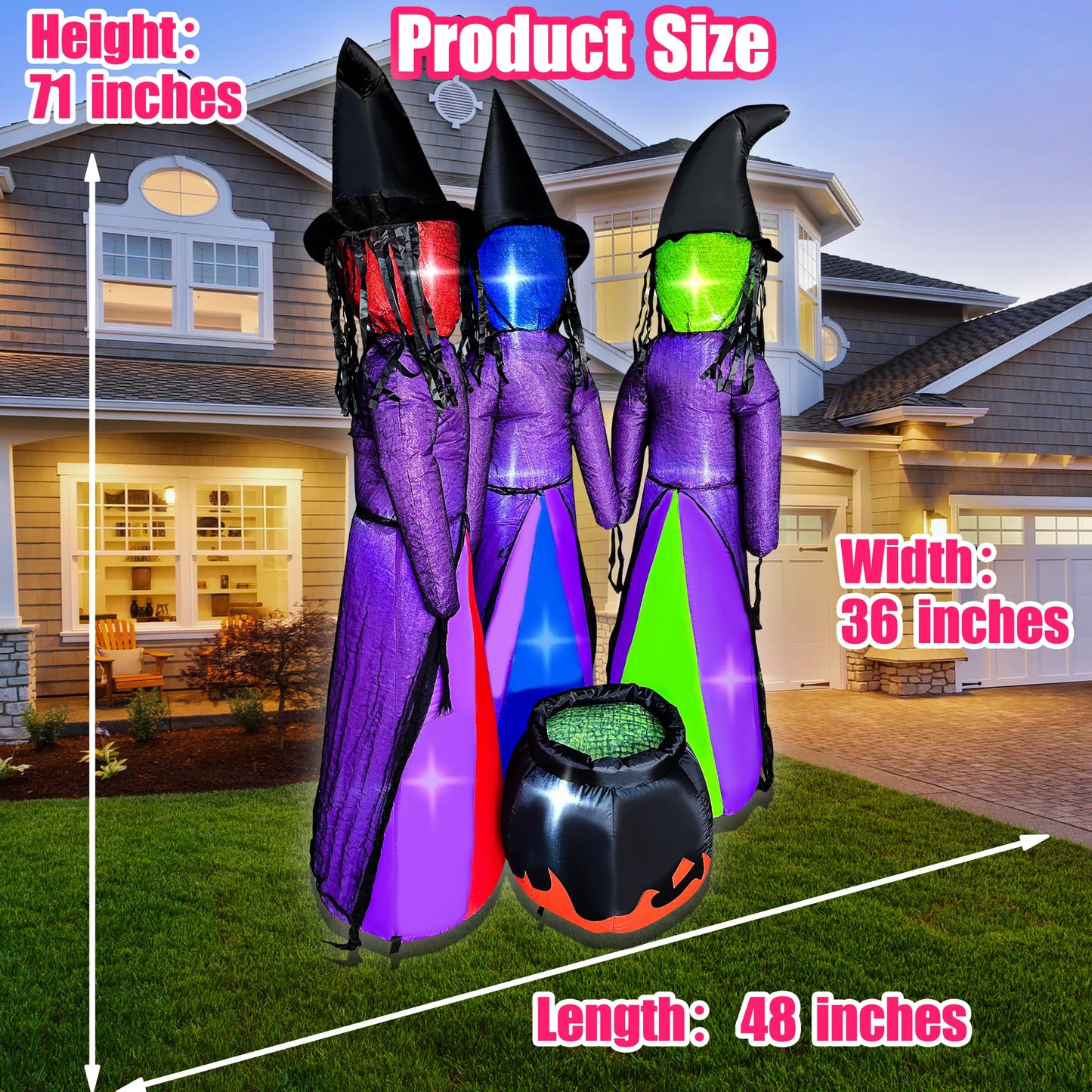 BLOWOUT FUN 6 FT Halloween Inflatables 3 Holding Hands Witches with Cauldron Blow Up Inflatables Halloween Faceless Witch Decorations with Build-in LEDs for Home Yard Lawn Garden Party Decor