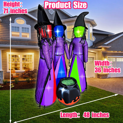 BLOWOUT FUN 6 FT Halloween Inflatables 3 Holding Hands Witches with Cauldron Blow Up Inflatables Halloween Faceless Witch Decorations with Build-in LEDs for Home Yard Lawn Garden Party Decor