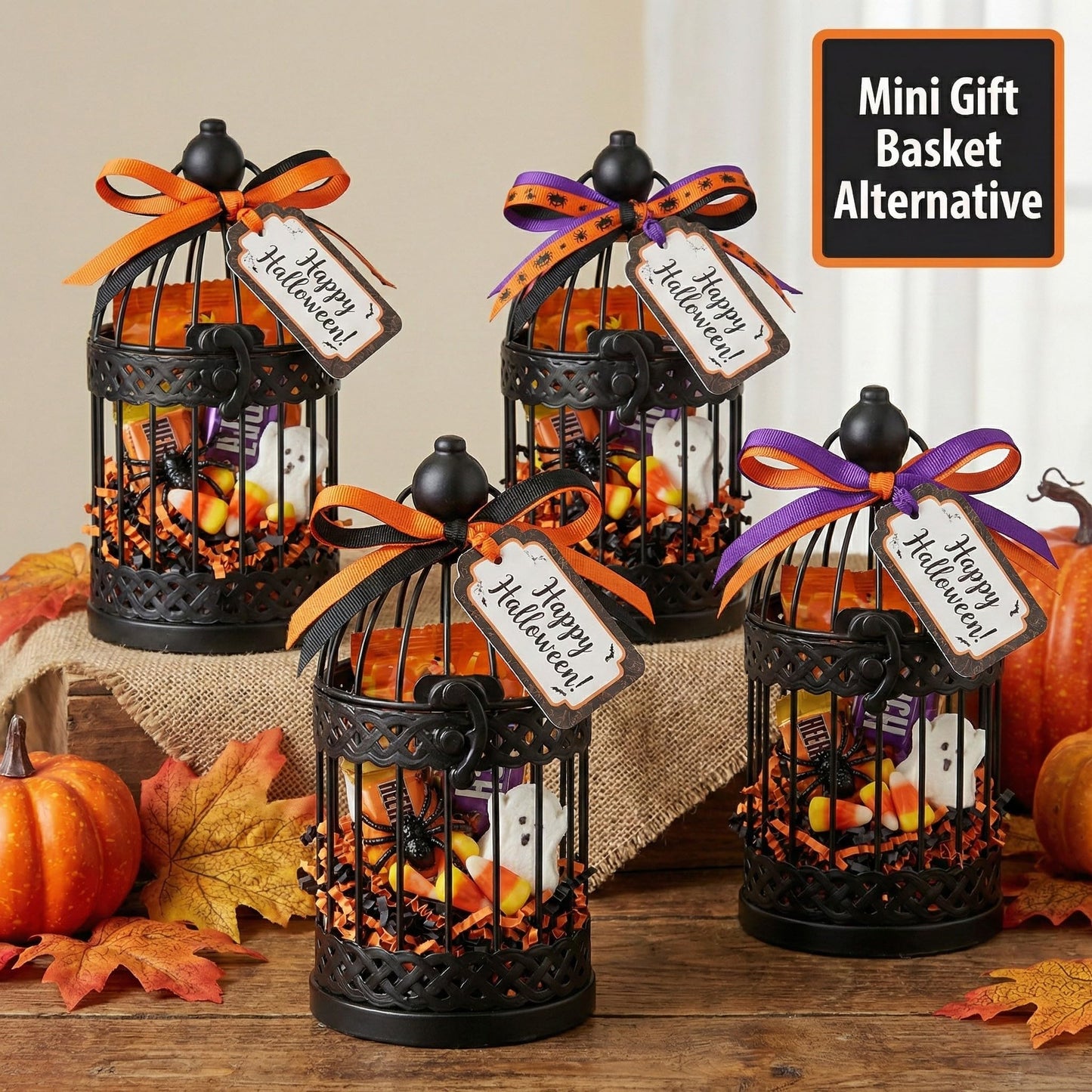 Vela Lanterns Bird Cage Decorative Candle Holders, Black, Small, 4-Pack