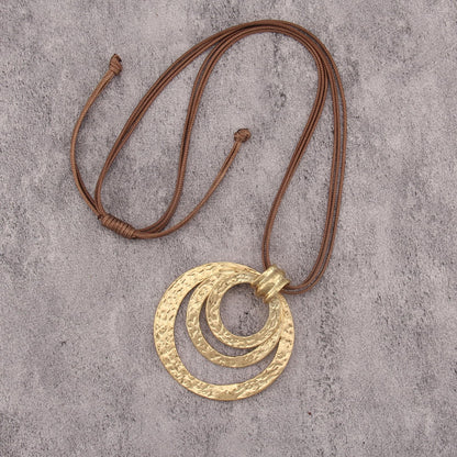Bjesinmo Vintage Necklace for Women Long Leather Chain Necklace with Large Round Ring Statement Necklaces Hippie Jewelry