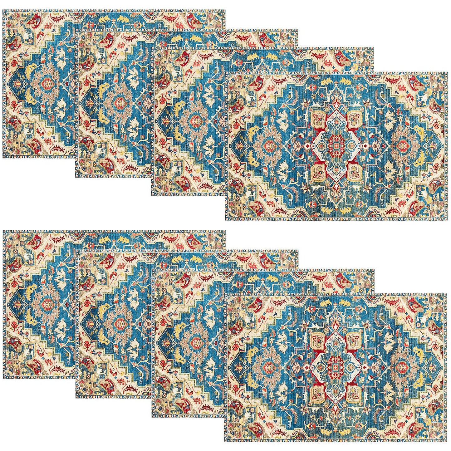 Kerton Stork Blue Cream Placemats Set of 8, Boho Bohemian Place Mats