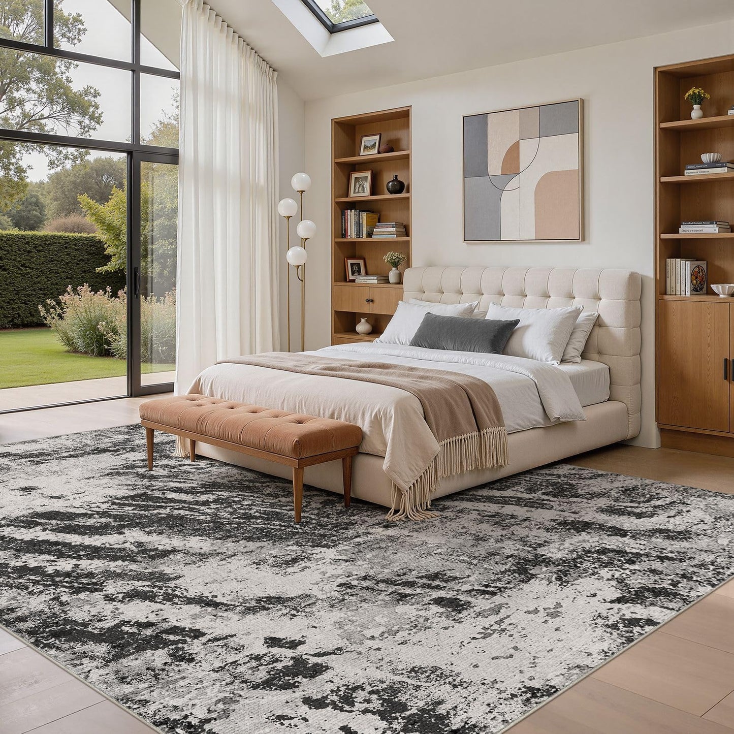 DMOYEST 5x7 Washable Area Rug: Abstract Modern Non-Slip Carpet, Soft Low Pile Indoor Neutral Easy Clean Floor Rugs for Living Room Bedroom Dining Room Kids & Pets - Black