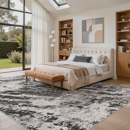 DMOYEST 5x7 Washable Area Rug: Abstract Modern Non-Slip Carpet, Soft Low Pile Indoor Neutral Easy Clean Floor Rugs for Living Room Bedroom Dining Room Kids & Pets - Black