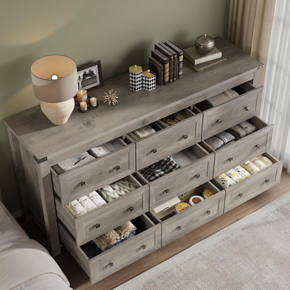 9-Drawer Dresser, Modern Wooden Storage Chest of Drawers, Dresser TV Stand, Wood Drawer Organizer with Metal Handles for Bedroom, Living Room, Hallway