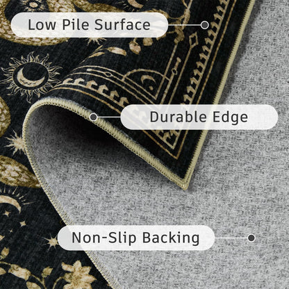 DCX Washable 5x7 Snake Rug, Black Gothic Rug for Living Room, Soft Low Pile Carpet, Kid & Pet Friendly with Rubber Back Non Slip, Stain Resistant Rug for Bedroom Dining Room Office