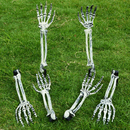 AOFOX Halloween Realistic Skeleton Stakes Zombie Ghost Arm Stake Severed Plastic Skeleton Hands Yard Signs for Lawn Stakes Garden Halloween Props Decoration(4 Pcs White&Black)