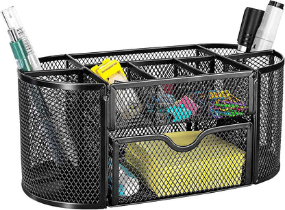 Amazon Basics Pen Holder and Desk Organizer, Office Caddy Storage, Black, ‎9.25" x 4.53" x 3.94"