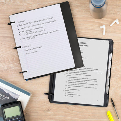 Five Star Flex Refillable Notebook + Study App, College Ruled Paper and 1 Inch TechLock Ring Binder with Customizable Cover, Pockets, Tabs and Dividers, 200 Sheet Capacity, Black (29326AA2)