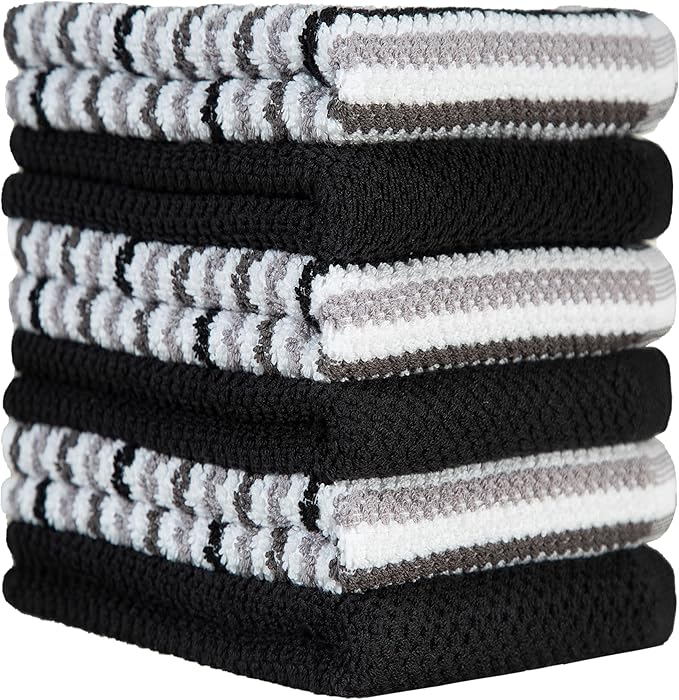 Premium Kitchen Towels | Large Cotton Kitchen Hand Towels | Popcorn Striped