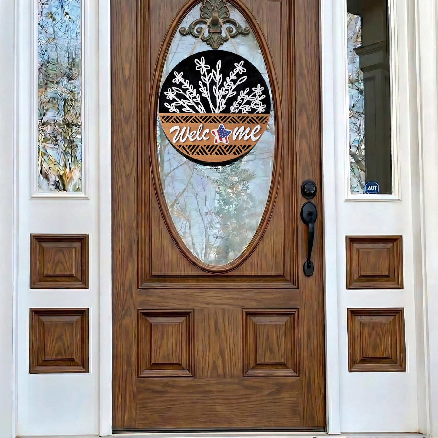 Interchangeable 3D Welcome Sign for Front Door, Rustic Round Wood Wreaths Wall Hanging Decor, House Warming Gifts New Home Decorations, for Spring Summer Fall Winter All Seasons Porch Christmas