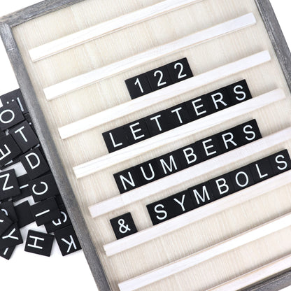 Stiles Wood Tile Letter Board Set and Tabletop Easel Bundle, 23.6" x 17.7" Wooden Message Board with 122 Letters and Numbers, 10.5" x 18.5" Wooden Easel for Announcement Boards, Rustic