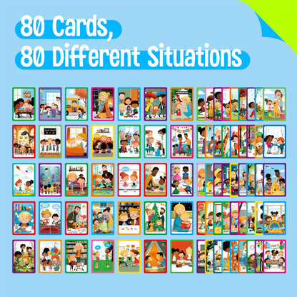 80 Scene Conversation Cards,480+ Questions Of What,Where,Who,Why & How,Materials for Social Skills,Learn Through Friendly Illustrations Of Situations,Develop Emotional Intelligence & Critical Thinking
