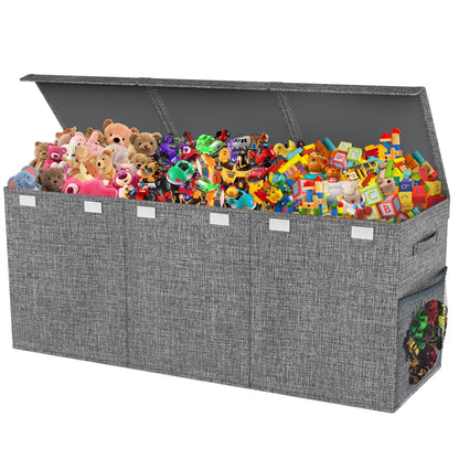 Mabahoo Extra Large Toy Box Chest with Lids, Collapsible Sturdy Kids Toy Storage Organizer Boxes for Boys Girls, 40"x14"x16", Toybox Storage Bins Basket for Living Room, Bedroom, Nursery, Gray