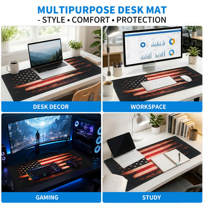 Extended American Flag Desk Mat, XXL Large Gaming Mouse Pad, Vintage Retro Style Stitched Edges Waterproof with Non-Slip Rubber Base for Computer Keyboard Laptop Work Home Office 35.4"x15.7"