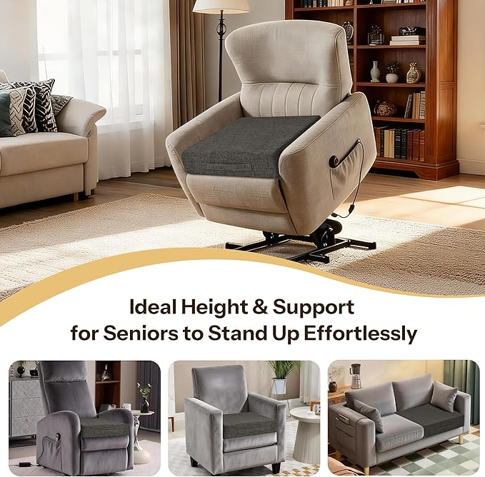 Recliner Cushions for Elderly 20X20X4 Inch Thick Seat Cushion for Recliner Chair with Non-Slip Bottom and Washable Cover Square Chair Cushions for Couch, Armchair, Floor (1, Dark Grey)