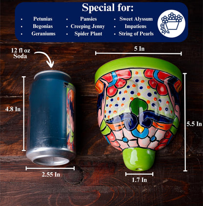 COBAZUL Mexican Pottery Planters - Wall Talavera Planter - Mexican Yard Pottery - Talavera Pots for Plants Indoor & Outdoor – 5" W x 5.5" H (Green-Small)