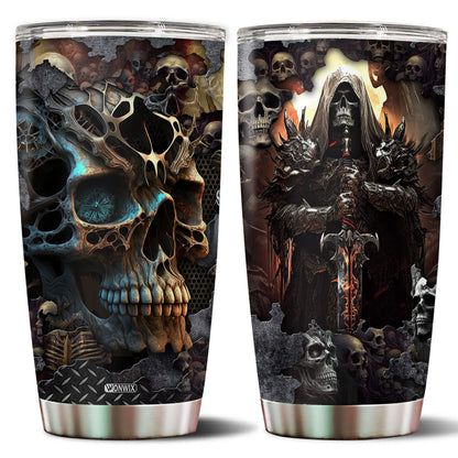 WONWIX Skull Tumbler, Birthday Gifts For Men Who Love Skulls Coffee Mug Cup Christmas Valentine Gift Water Bottle Black Tumblers 20oz Stainless Steel Travel Cups With Lid
