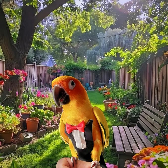 Bird Harness Leather Set Tuxedo Flight Suits with Nappy Diapers Waterproof Inner Layer Urine Wet for Parrot Cockatiel Conure Parakeet Macaw Budgie (4XL)