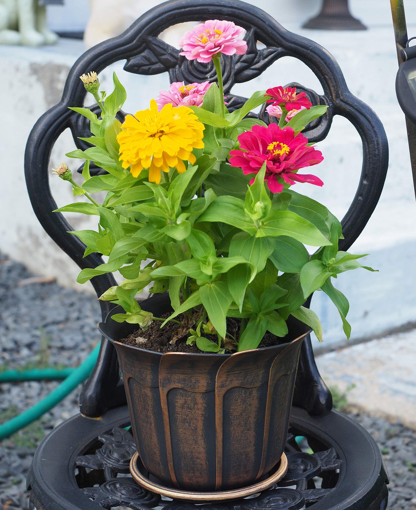 Plastic-Plant-Flower-Planters-8 Inch With Drainage Hole Lightweight Small Rustic Flower Pot Indoor Outdoor, Retro Antique Imitation Decorative Garden Containers Sets For House Plants (Copper)