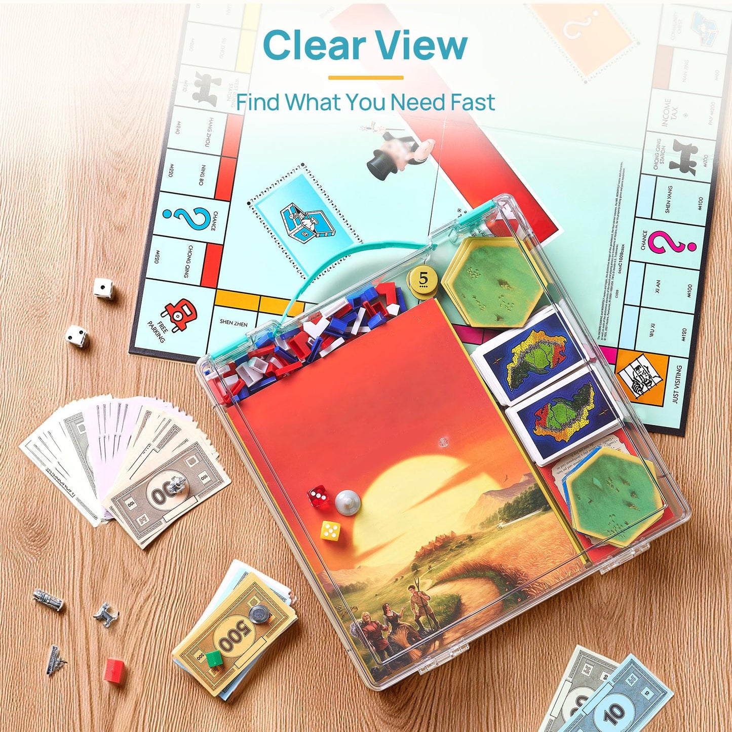 Vtopmart 3 Pack Board Game Storage with Handle and Snap-Tight Latch Lid, Craft Organizer Fit 12" x 12" Papers, Stackable Clear Storage Box for Scrapbook Storage, Art Supply Storage, Puzzle Storage