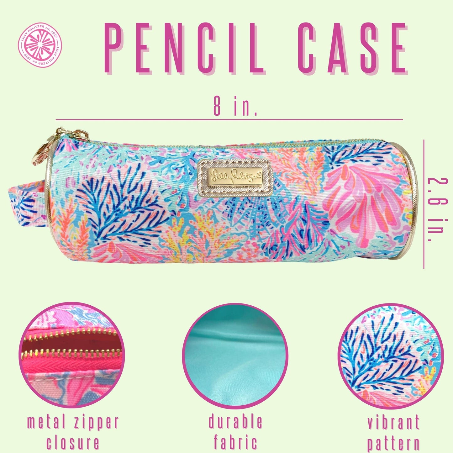Lilly Pulitzer Cute Pencil Case, Colorful Zipper Pouch for Office Supplies, Small Travel Bag with Carrying Handle, Splashdance