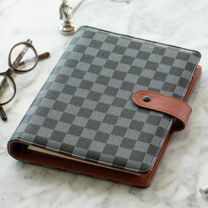 DAILY RITMO® A5 Black Checkered Planner with Brown Red | PU Leather Six Ring Cover