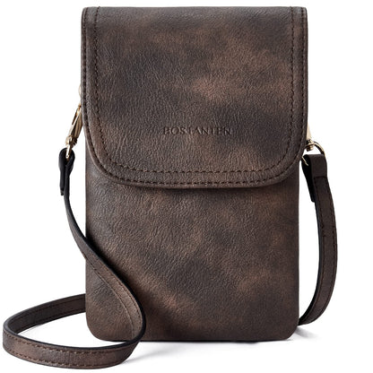 BOSTANTEN Vegan Leather Small Crossbody Bags for Women Designer Cell Phone Bag Wallet Purses Adjustable Strap Retro Coffee