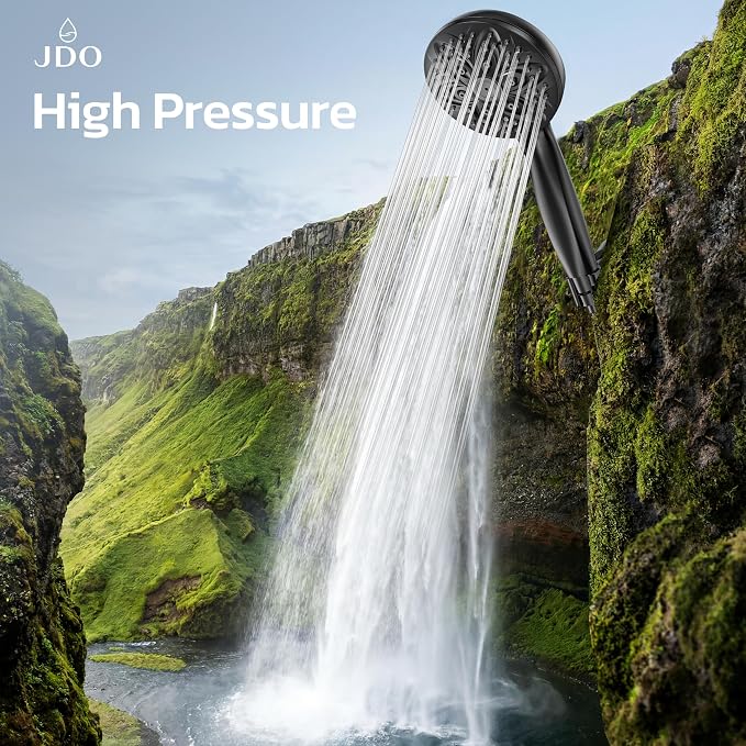 JDO Shower Head with Handheld, High Pressure Handheld 6 Settings, Detachable Shower Head Set with Stainless Steel Hose and Shower Bracket (Matte Black)