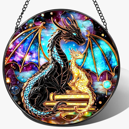 Stained Glass Window Hanging, 8 Inch Dragon Stained Glass Suncatcher, Sun Catchers Indoor Window, Suncatchers for Windows Hanging, Book Lover Christmas Ornament, Perfect for Bookworms