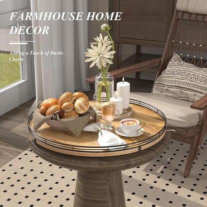 18" Lazy Susan Oak Wood Turntable Organizer for Cabinet, Farmhouse Round Wooden Large Lazy Susan Organization and Storage for Dining Table, Pantry, Kitchen, Countertop, Cupboard, Home Decor