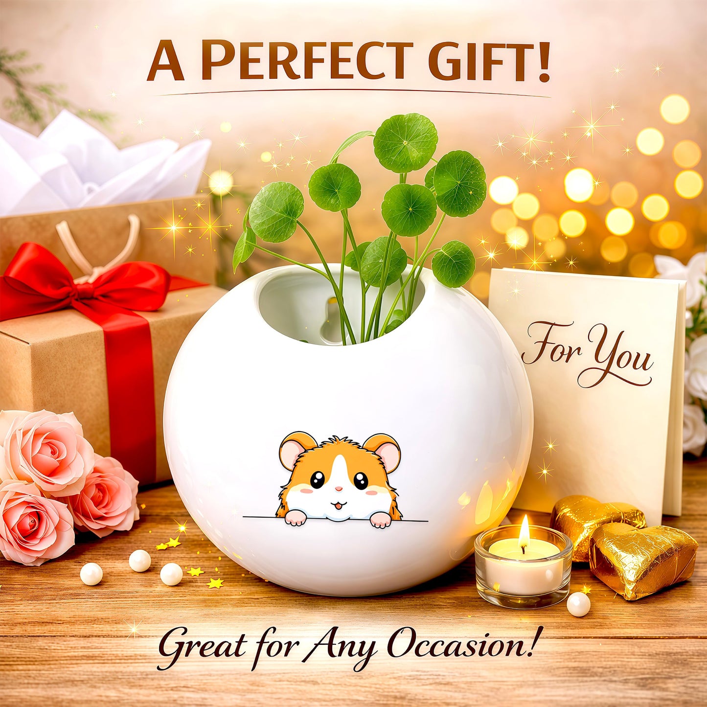 BJDAMAI Hamster Small Wall Planters for Indoor Outdoor Pots Ceramic, Gifts for Women Teens Girls Kids, Hamster Lovers Themed Gifts Decor Stuff Things Items!