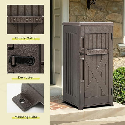 YITAHOME 60-Gallon Secure Package Delivery and Storage Box, Double-Wall Resin, Weatherproof, for Outdoor Use, Curbside or Porch, 8.5 Cubic Feet, Brown