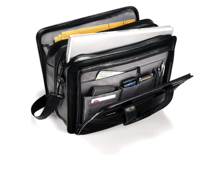 Samsonite Leather Expandable Briefcase, Black, One Size