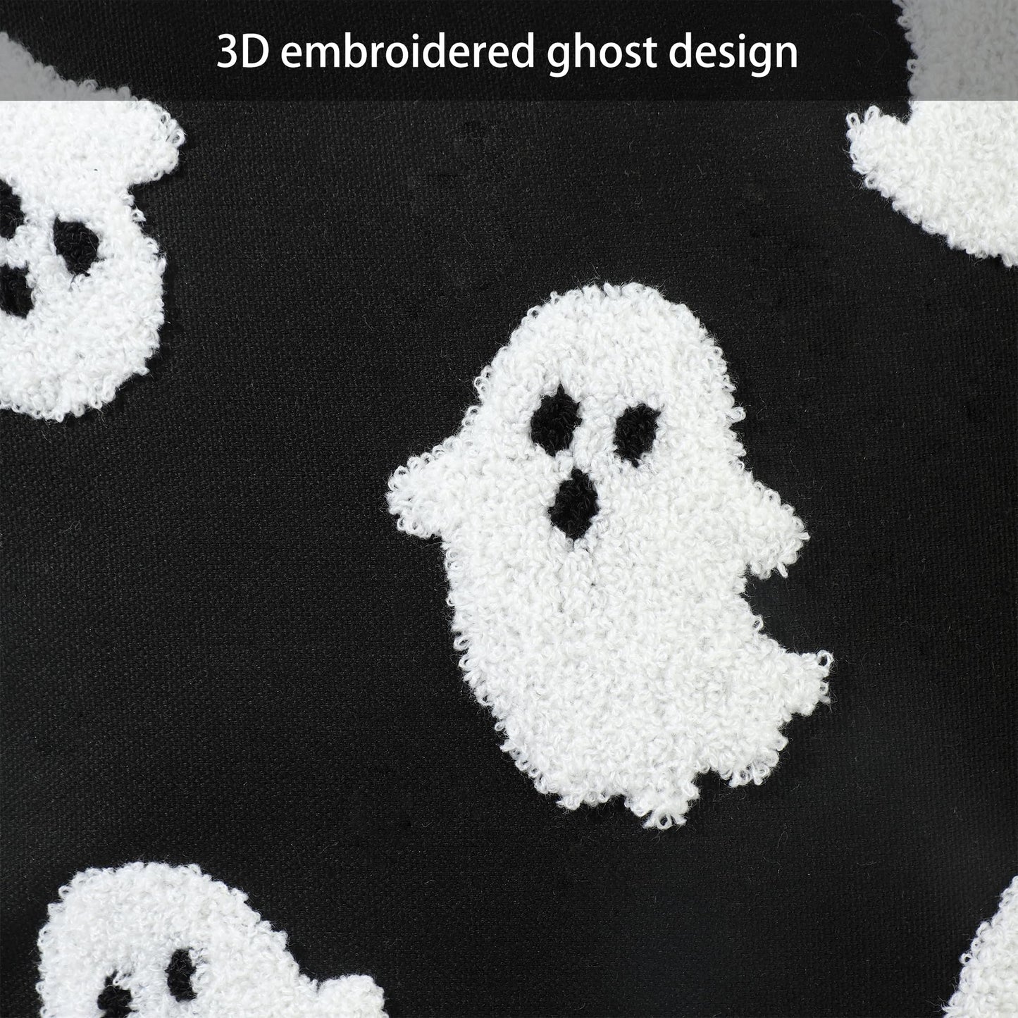 2PCS Halloween Pillow Covers 18 x 18 Inch White Ghost Throw Pillow Cases 3D Embroidered Cushion Covers Halloween Black Decorative Pillowcases for Sofa Couch Bed Living Room Home Indoor Outdoor Decor