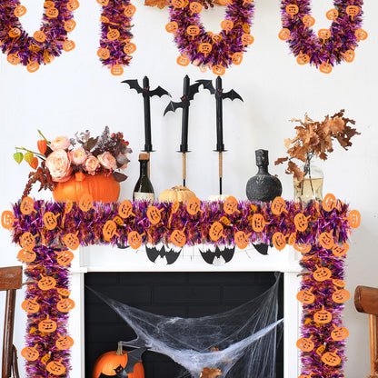 66 Ft Halloween Tinsel Garland, Purple Black Glitter Tinsel Garlands with Orange Pumpkin Metallic Twist Hanging Streamers Decoration for Halloween Party Home Indoor Outdoor Decor Supply