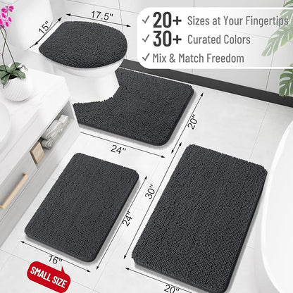 OLANLY Small Bathroom Rugs 24x16, Extra Soft Absorbent Chenille Bath Rugs, Rubber Backing Quick Dry, Machine Washable Bath Mats for Bathroom Floor, Tub and Shower, Home Decor Accessories, Dark Grey