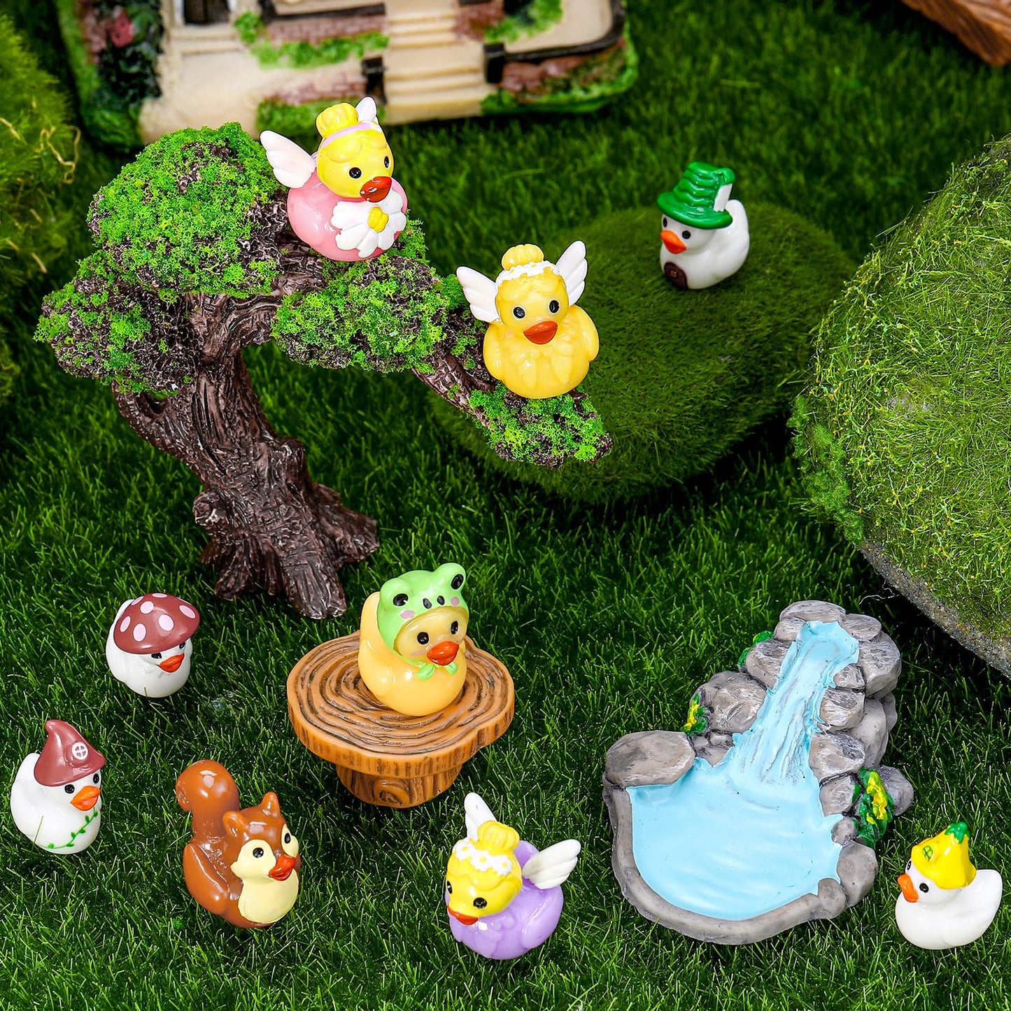 GGSTDDUP 36 Pcs Fairy Garden Accessories - Miniatures Garden Houses Bridge Landscape Water Well Fence Figurines Pond Mushroom Lawn Garden Ornament for DIY Terrarium Potted Plants Dollhouse Desk Decor