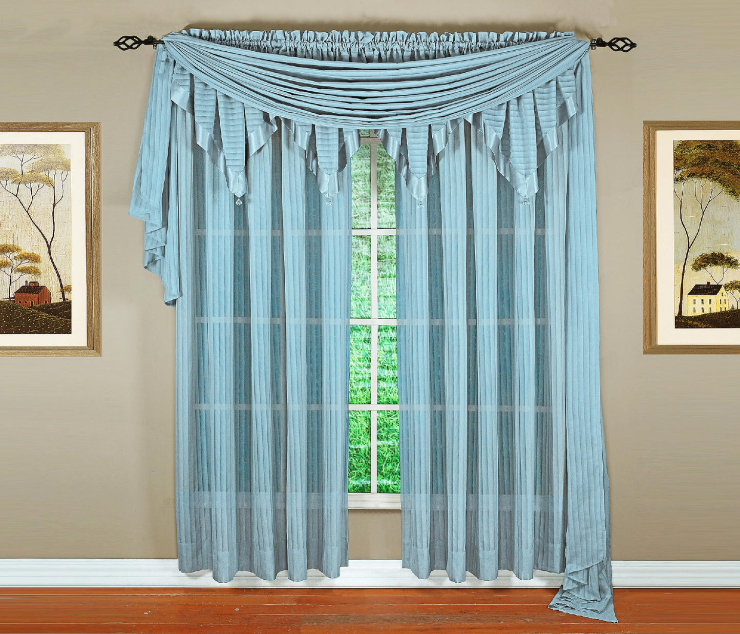 Today's Curtain, Silhouette Stripe Sheer Scarf 144", Blue, 52" W x 144" L