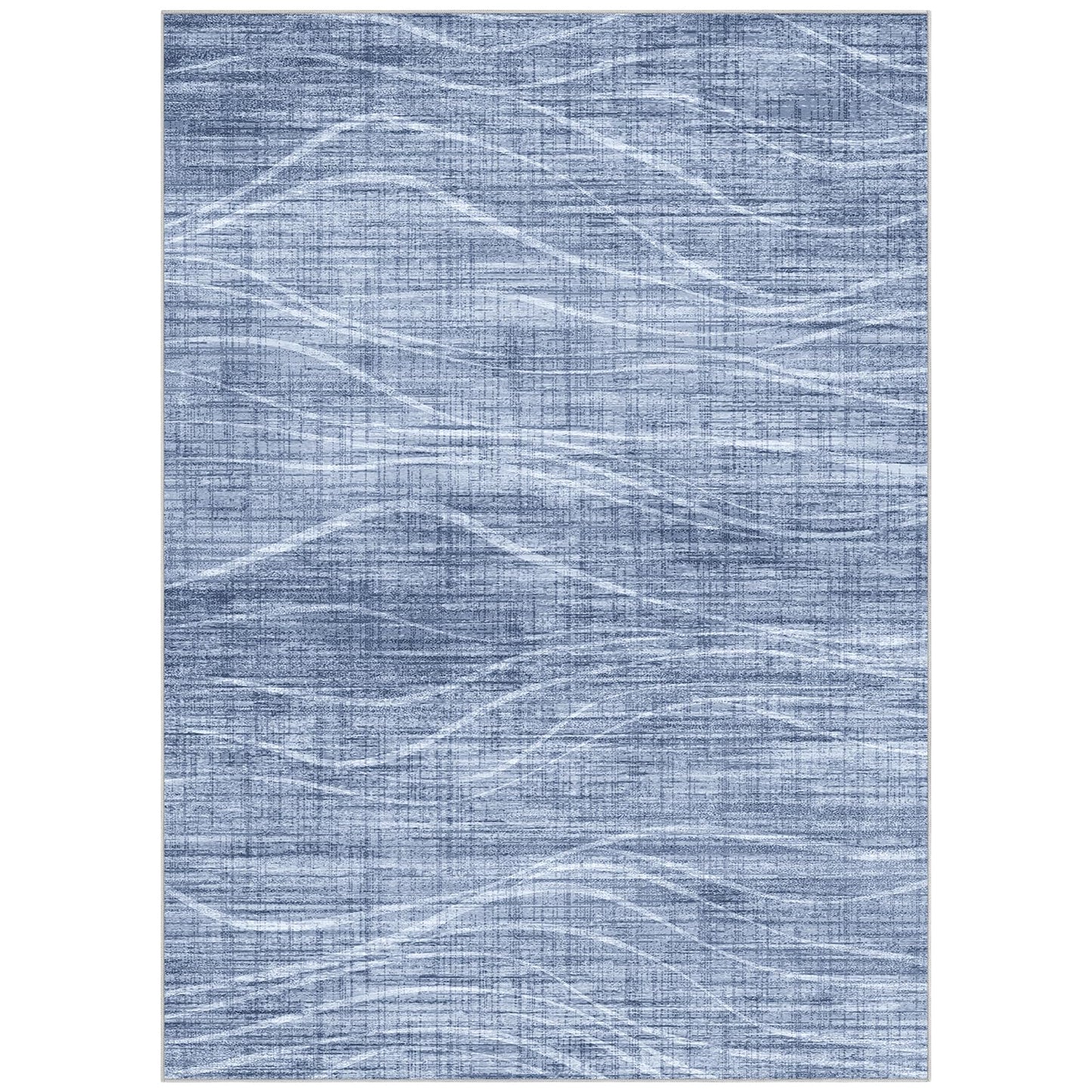 WITSHOCK 5x8 Area Rug Blue Rug for Living Room, Washable Rugs for Bedroom Dining Room Kitchen Nursery, Modern Wave Striped Rugs, Non Slip Stain Resistant Lightweight Carpet Home Decor, Blue