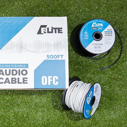 Elite 16/4 Speaker Wire 100ft, UL Listed, CMR/CL3R, (Riser/In-Wall & Outdoor/In-Ground (Direct Burial)- 100% Oxygen Free Pure Bare Copper (OFC), 16AWG/4-Conductor, 100ft Bulk Cable (65 strands), White