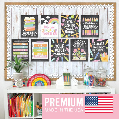 Hadley Designs Motivational Poster for Classroom Decor -9 Growth Mindset Classroom Posters Elementary, Inspirational Wall Decor Middle School, Teacher Must Haves, Chalkboard Bulletin Board Decorations