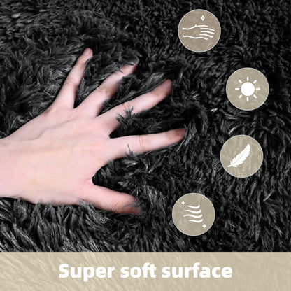 SWGRT 2x6 Solid Fluffy Black Area Rug – Washable, Durable, Small Bedroom Runner Rug, Non-Slip Shag Rugs for Hallway, Living Room, Bedroom, Bedside, Dorms, Kids Room, Nursery Rooms, Soft Indoor Carpet