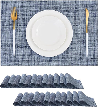 Leetaltree Deep Navy Woven Placemats Set of 24 - Heat Resistant Non-Slip Place mats for Dining Table, Washable Durable PVC Vinyl Woven Table Mats(Deep Navy, 24)