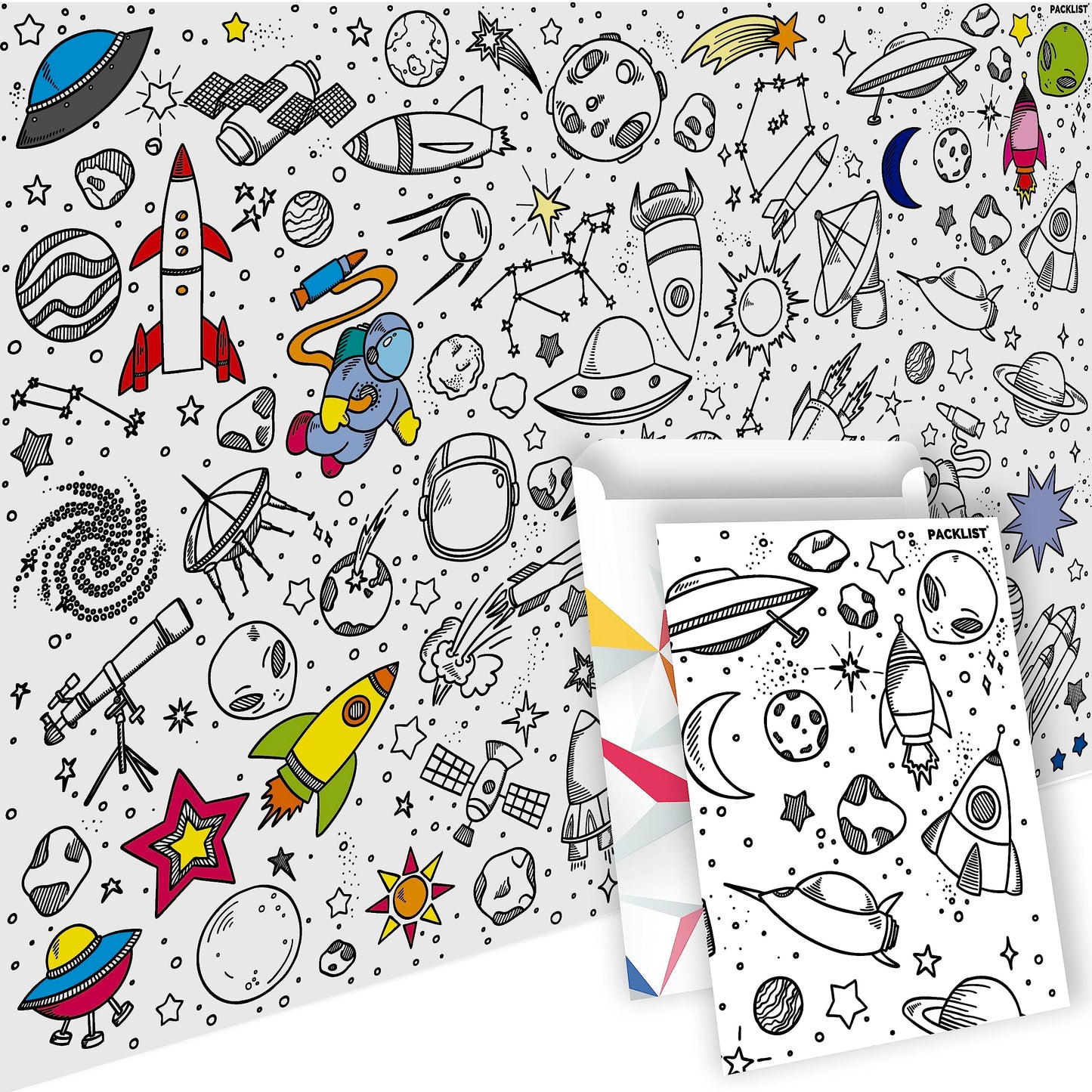 PACKLIST® Giant Space Coloring Poster for Kids – XXL Jumbo Outer Space Theme Wall Art with Planets & Rockets | Huge Educational Craft & Group Activity