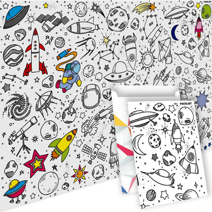 PACKLIST® Giant Space Coloring Poster for Kids – XXL Jumbo Outer Space Theme Wall Art with Planets & Rockets | Huge Educational Craft & Group Activity