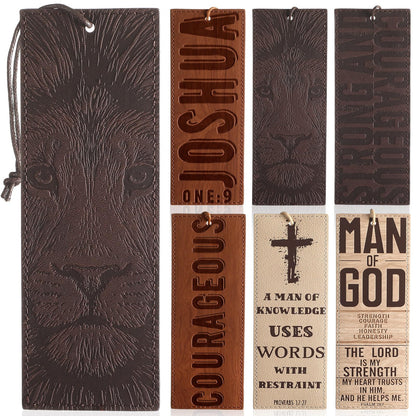 Skyygemm 6 Pieces Father's Day Church Gift Bulk Leather Bible Christian Religious Bookmarks Scripture Bookmarks Joshua 1: 9 Bible Cover Faux Leather with Inspirational Verse Dad Church Gifts for Men