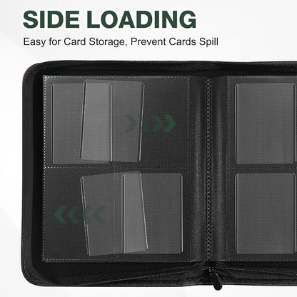 Toploader Binder, Holds 160 Toploaders, 100 Toploaders INCLUDED, 4-Pocket PU Cover Top Loader Binder for 3" x 4" Rigid Toploader, Ringless Double-Sided Toploader Card Binder for TCG, Sport Cards